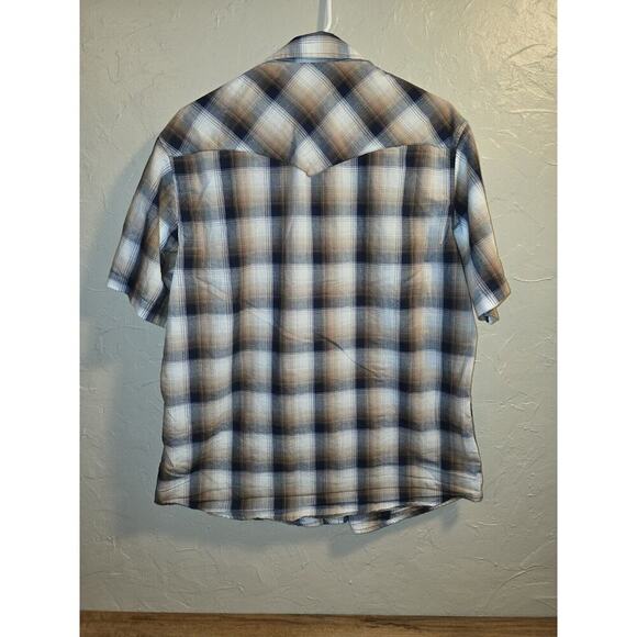 Wrangler Shirt Button Up Short Sleeve Plaid Pearl Snap - Picture 3 of 5